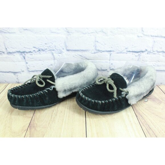 LL Bean Wicked Good Moccasins Slippers Suede Black Size 7 M - Picture 2 of 8